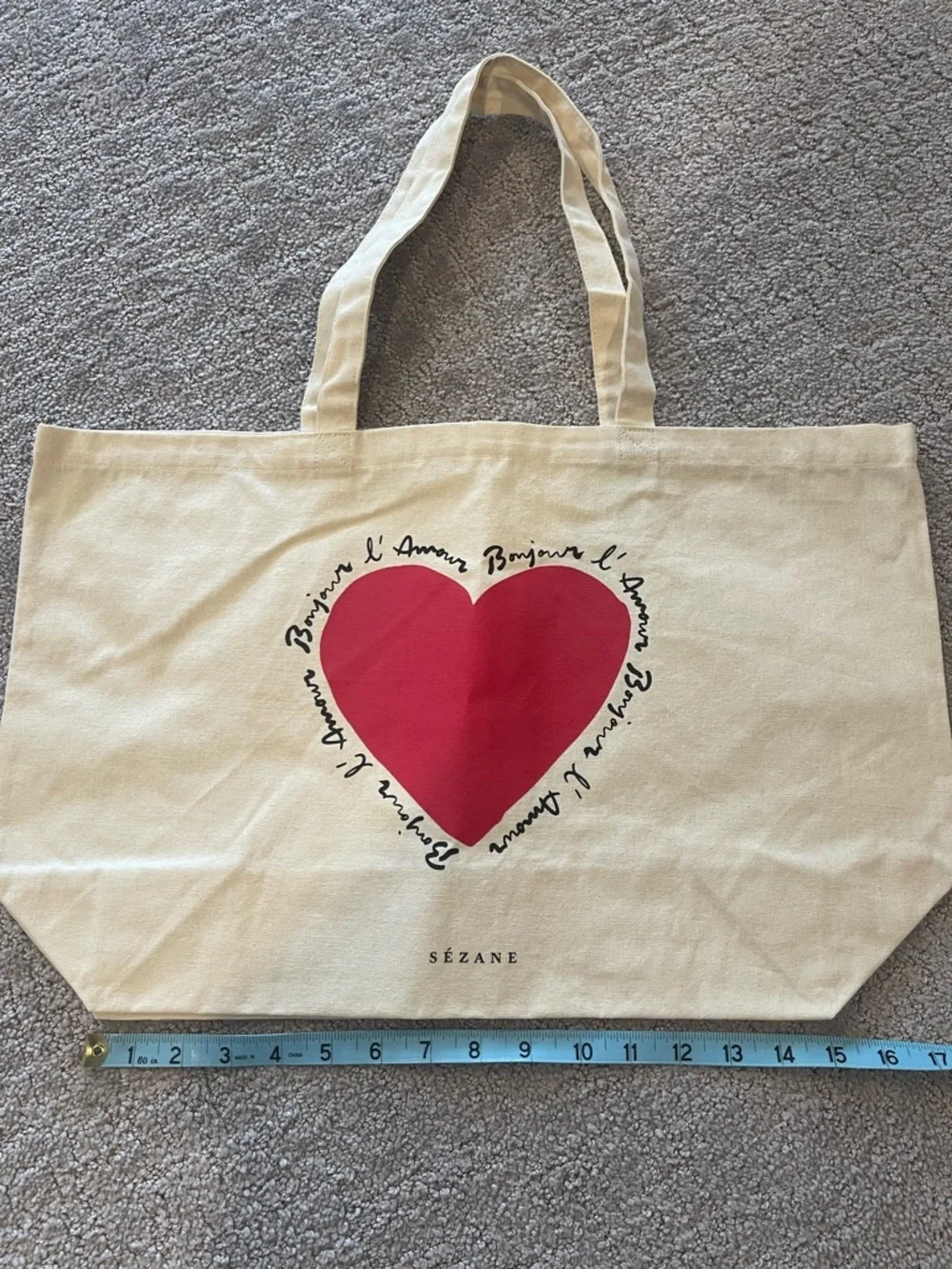 Sezane Limited Edition Canvas Heart Tote Bag, Ivory, Red Heart, Never Used, NEW